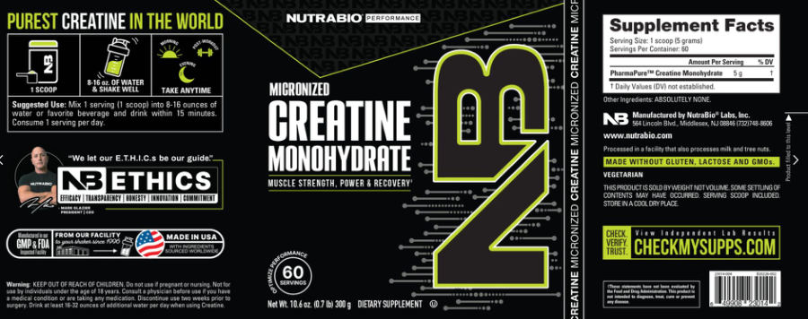 Official label of NutraBio Performance Micronized Creatine Monohydrate (NIH DSLD #330702)