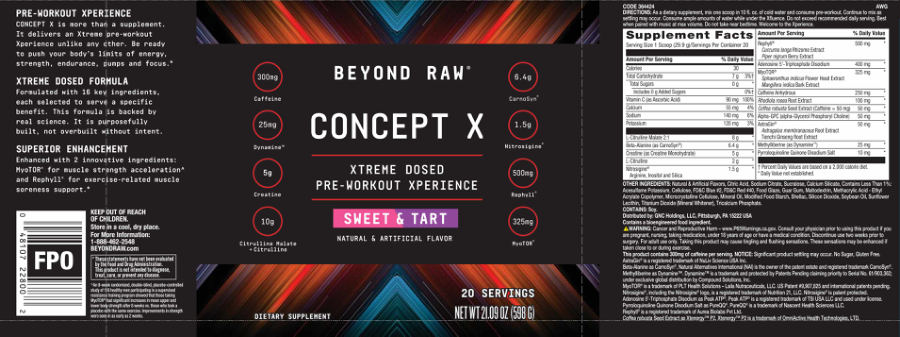 Official label of GNC Beyond Raw Concept X Sweet & Tart (NIH DSLD #330833)