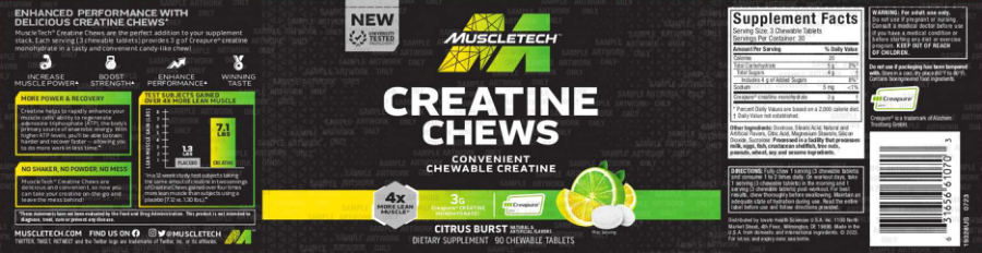 Official label of MuscleTech Creatine Chews Citrus Burst (NIH DSLD #332310)