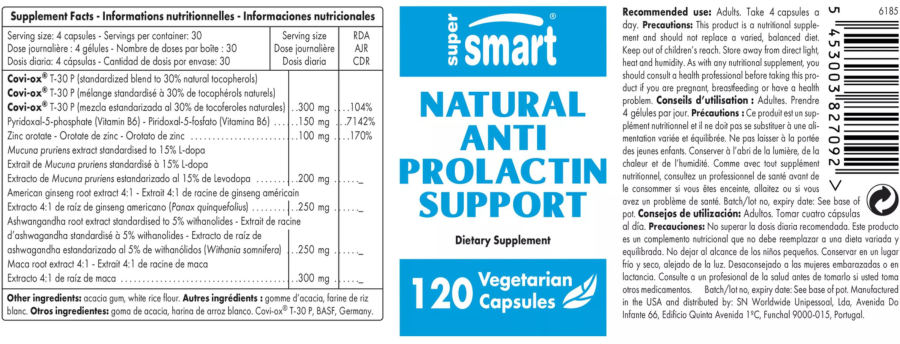 Official label of SuperSmart Natural Anti Prolactin Support (NIH DSLD #332401)