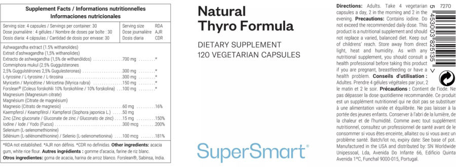 Official label of SuperSmart Natural Thyro Formula (NIH DSLD #332466)