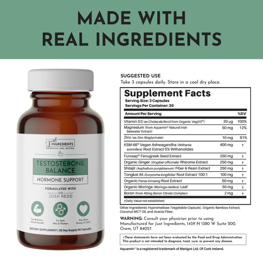 Official label of Just Ingredients Testosterone Balance (NIH DSLD #332979)