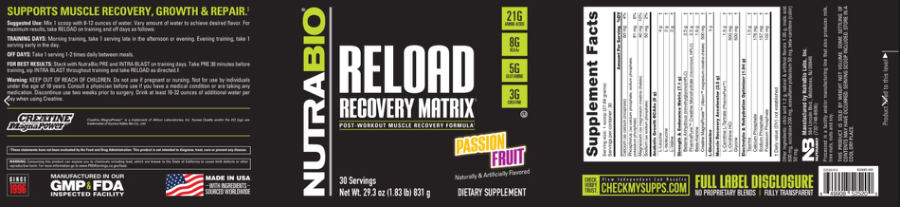 Official label of NutraBio Reload Recovery Matrix Passion Fruit (NIH DSLD #333483)