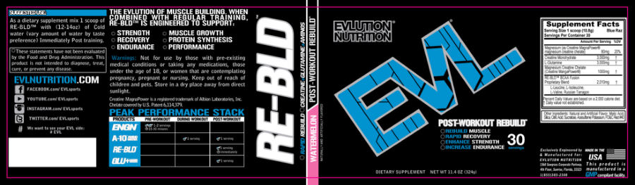 Official label of Evlution Nutrition Re-Bld Watermelon (NIH DSLD #33363)