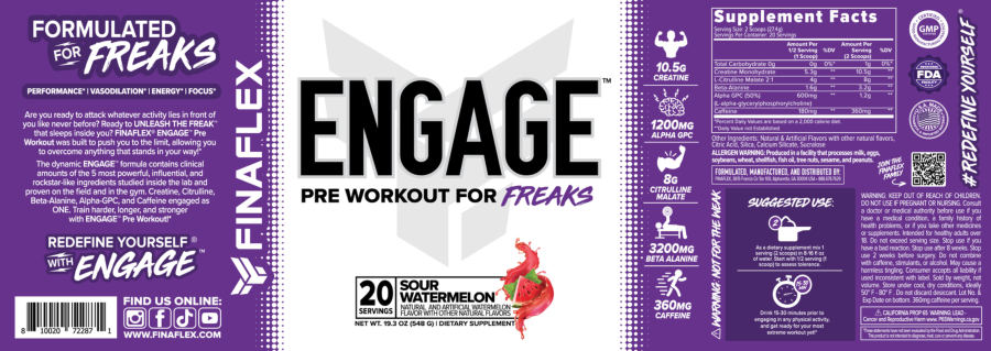 Official label of FINAFLEX Engage Sour Watermelon (NIH DSLD #333672)