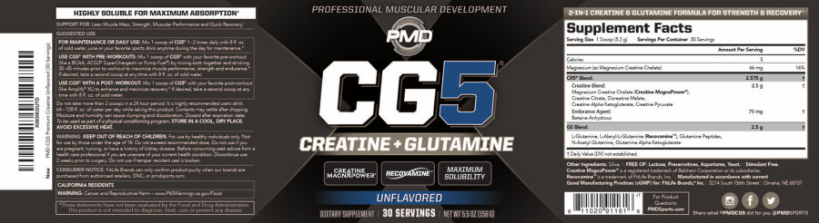 Official label of PMD CG5 Unflavored (NIH DSLD #333852)