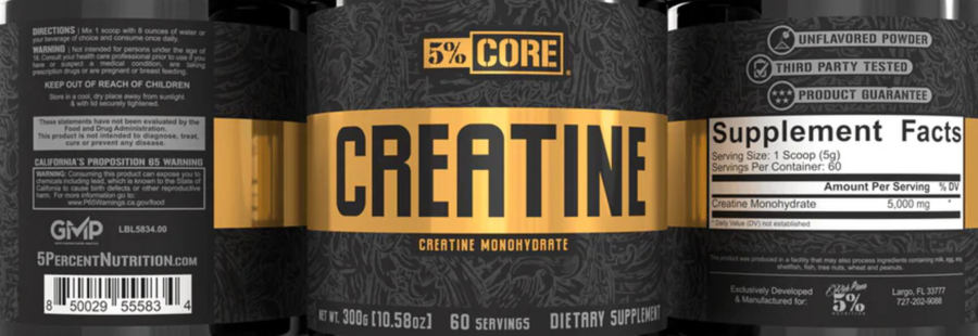 Official label of 5% Core Creatine (NIH DSLD #333955)