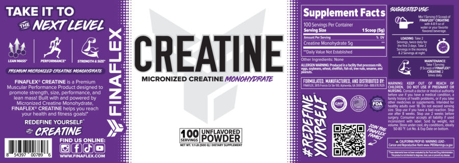 Official label of FINAFLEX Creatine Unflavored (NIH DSLD #334088)