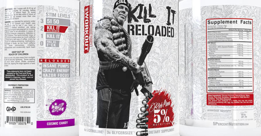 Official label of Rich Piana 5% Nutrition Kill It Reloaded Cosmic Candy (NIH DSLD #334572)