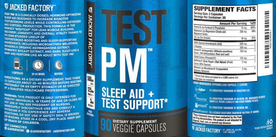 Official label of Jacked Factory Test PM (NIH DSLD #337393)