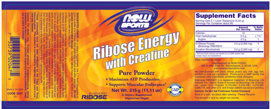 Official label of NOW Sports Ribose Energy With Creatine (NIH DSLD #35999)