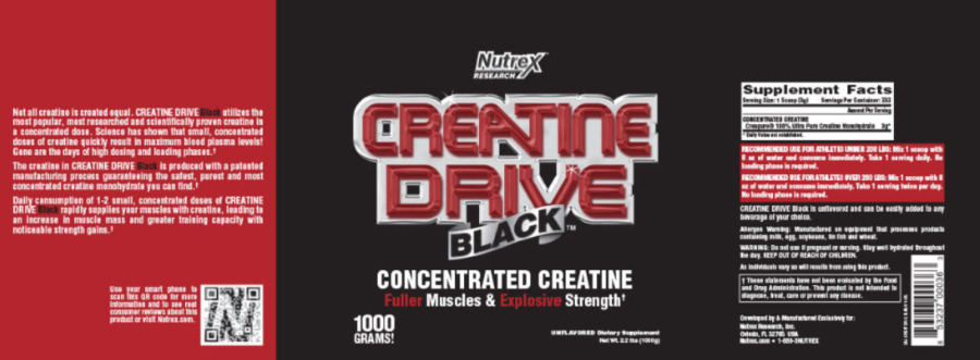 Official label of Nutrex Research Creatine Drive Black Unflavored (NIH DSLD #36827)