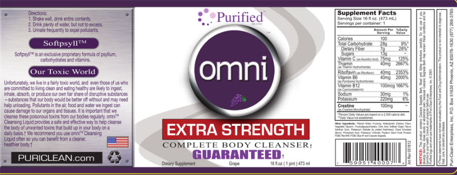 Official label of Purified Brand Omni Extra Strength Grape (NIH DSLD #37971)