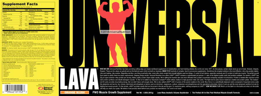Official label of Universal Lava Orange Slush (NIH DSLD #38226)