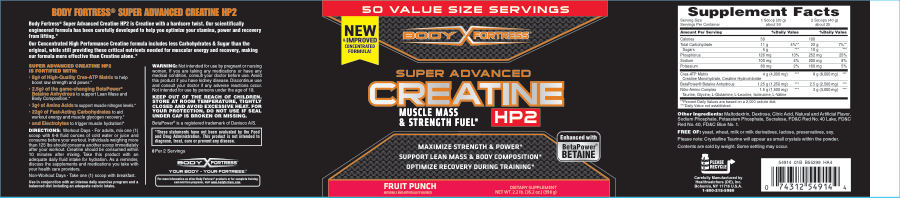 Official label of Body Fortress Super Advanced Creatine HP2 Fruit Punch (NIH DSLD #41010)