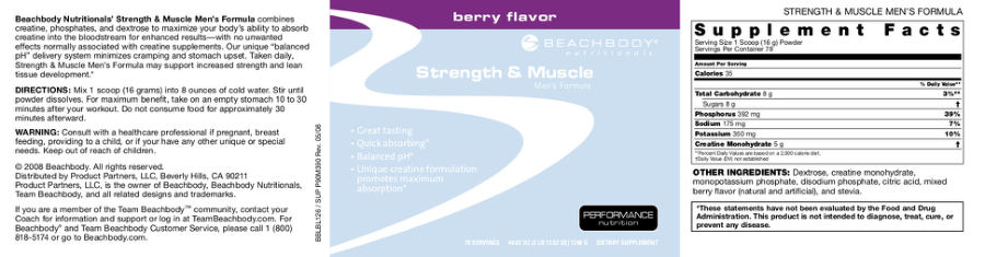 Official label of Beachbody Nutritionals Strength & Muscle Men's Formula Berry Flavor (NIH DSLD #42114)