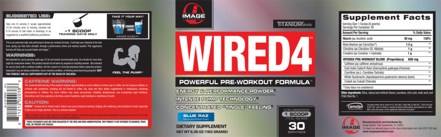 Official label of Image Sports WireD4 Blue Raz (NIH DSLD #42283)