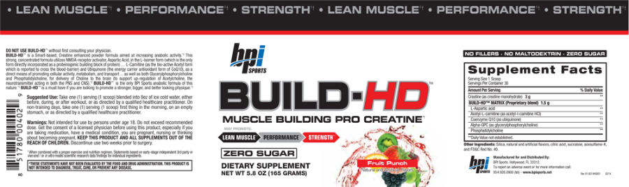 Official label of BPI Sports Build-HD Fruit Punch (NIH DSLD #43259)