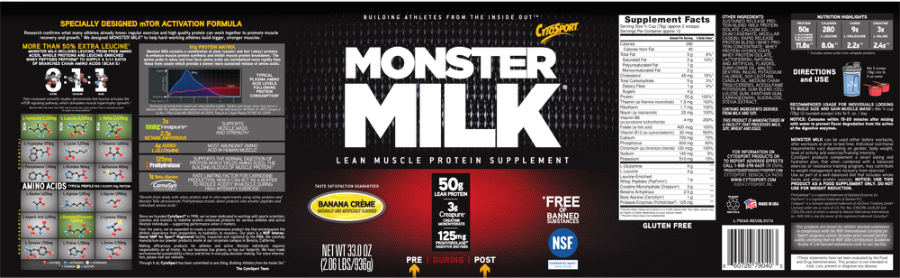 Official label of CytoSport Monster Milk Banana Creme (NIH DSLD #43884)