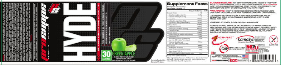Official label of PS ProSupps Hyde Green Apple (NIH DSLD #47607)