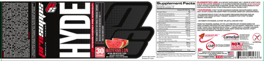 Official label of PS ProSupps Hyde Watermelon (NIH DSLD #47617)