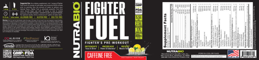 Official label of NutraBio Fighter Fuel Lemon Lime (NIH DSLD #51529)
