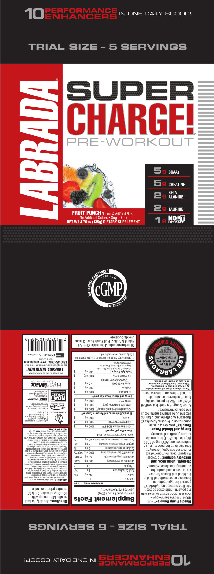 Official label of Labrada Super Charge! Fruit Punch (NIH DSLD #53421)