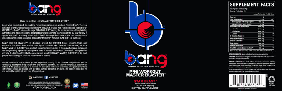 Official label of Bang Master Blaster Star Blast (NIH DSLD #57745)