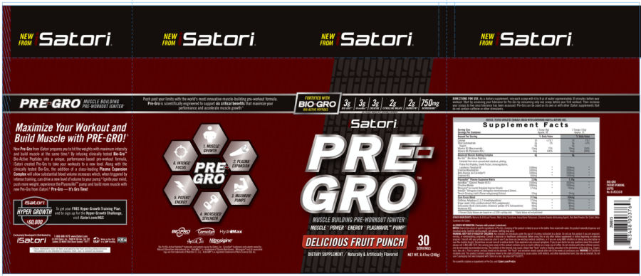 Official label of iSatori Pre-Gro Delicious Fruit Punch (NIH DSLD #58323)