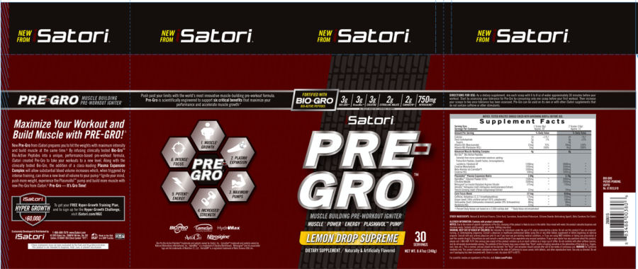 Official label of iSatori Pre-Gro Delicious Lemon Drop Supreme (NIH DSLD #58324)