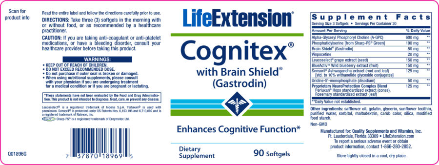 Official label of Life Extension Cognitex With Brain Shield (NIH DSLD #59786)