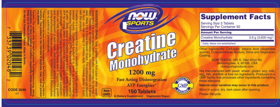 Official label of NOW Sports Creatine Monohydrate 1200 mg (NIH DSLD #62406)
