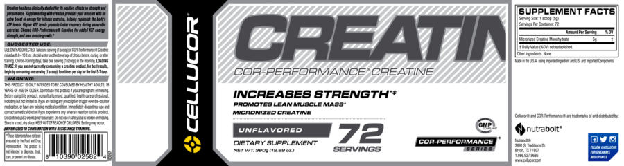 Official label of Cellucor COR-Performance Creatine Unflavored (NIH DSLD #62513)
