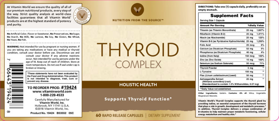 Official label of Vitamin World Thyroid Complex (NIH DSLD #62800)