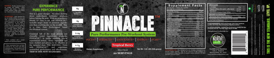 Official label of NorthBound Nutrition Pinnacle Tropical Berry (NIH DSLD #64047)