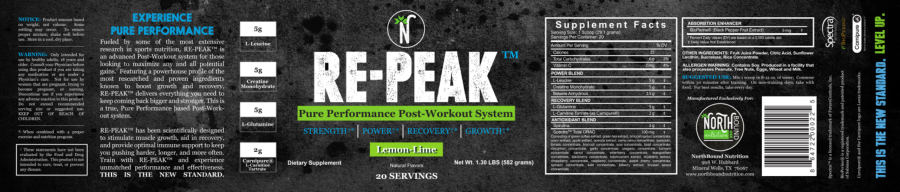 Official label of NorthBound Nutrition Re-Peak Lemon-Lime (NIH DSLD #64050)