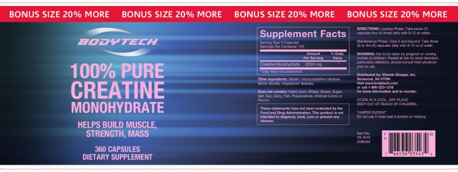 Official label of BodyTech 100% Pure Creatine Monohydrate (NIH DSLD #64731)