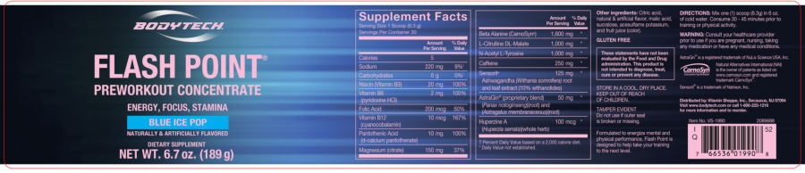 Official label of BodyTech Flash Point Blue Ice Pop (NIH DSLD #66790)