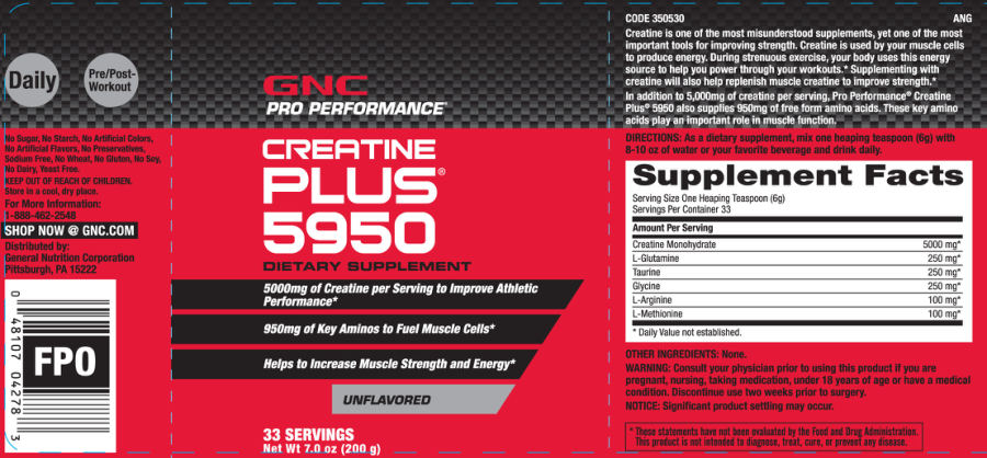 Official label of GNC Pro Performance Creatine Plus 5950 Unflavored (NIH DSLD #66883)