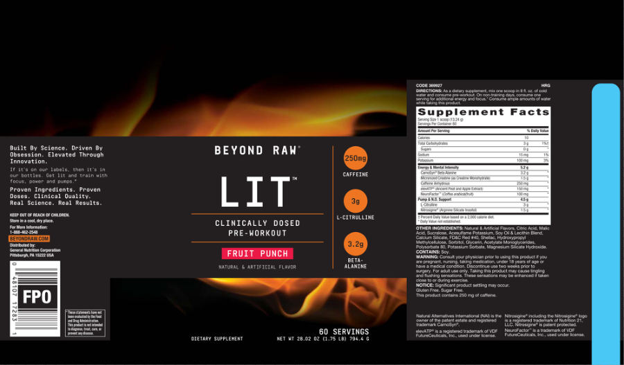 Official label of GNC Beyond Raw LIT Fruit Punch (NIH DSLD #69320)