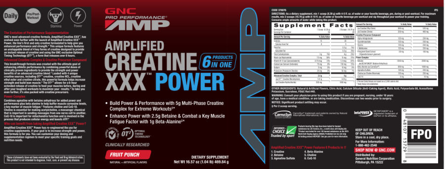 Official label of GNC Pro Performance AMP Amplified Creatine XXX Power Fruit Punch (NIH DSLD #69334)