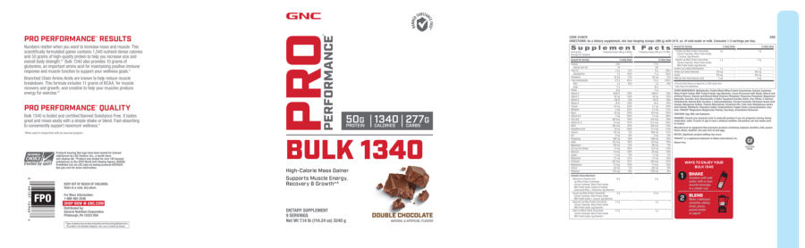 Official label of GNC Pro Performance Bulk 1340 Double Chocolate (NIH DSLD #69613)