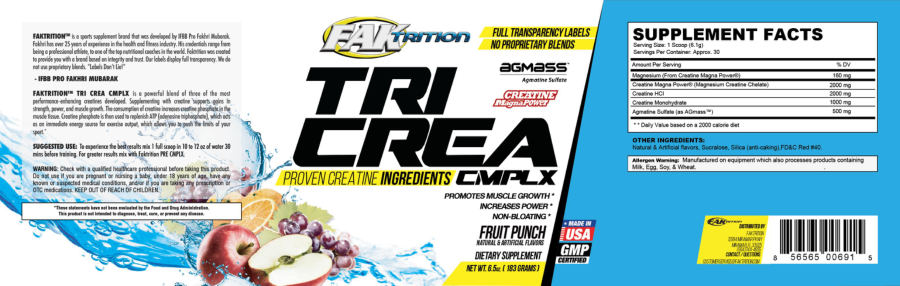 Official label of Faktrition Tri-Crea Cmplx Fruit Punch (NIH DSLD #72857)