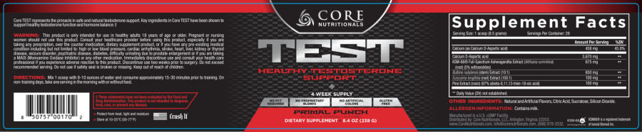 Official label of Core Nutritionals TEST Primal Punch (NIH DSLD #74201)