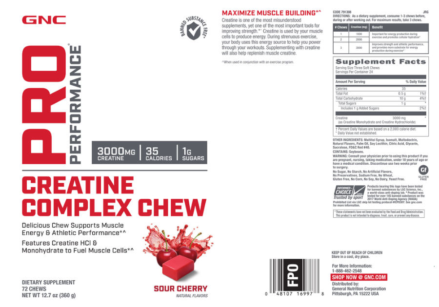 Official label of GNC Pro Performance Creatine Complex Chew Sour Cherry (NIH DSLD #74822)