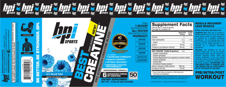 Official label of BPI Sports Best Creatine Icy Blue Raz (NIH DSLD #80031)