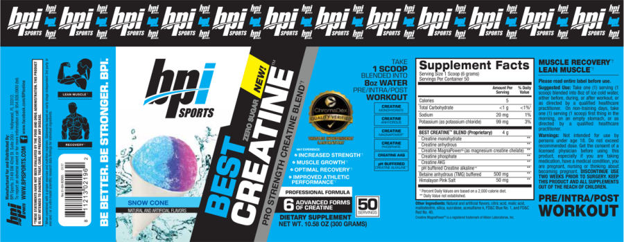 Official label of BPI Sports Best Creatine Snow Cone (NIH DSLD #80038)
