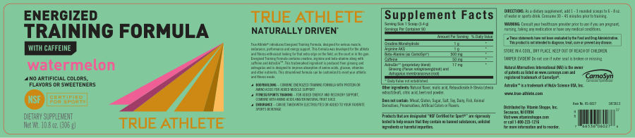Official label of True Athlete Energized Training Formula Watermelon (NIH DSLD #80690)